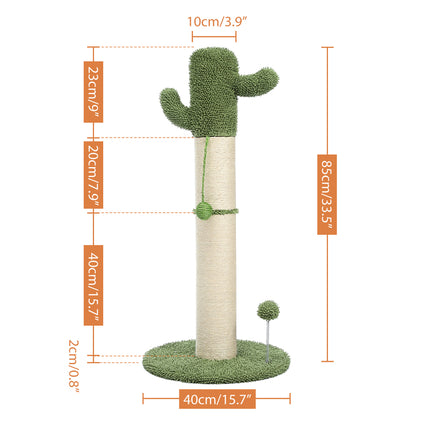 Rascador para gatos con forma de cactus, bola colgante y envoltura de sisal