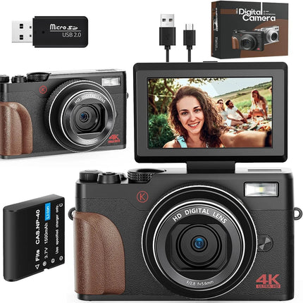 4K 48MP Vlogging Camera with Flip Screen and 16X Digital Zoom