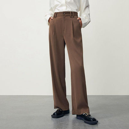 Autumn High-Waisted Casual Drape Trousers with Side Slits