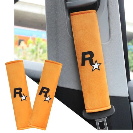 2pcs Yellow Car Seat Belt Covers with GTA Auto 5 Design - Wnkrs