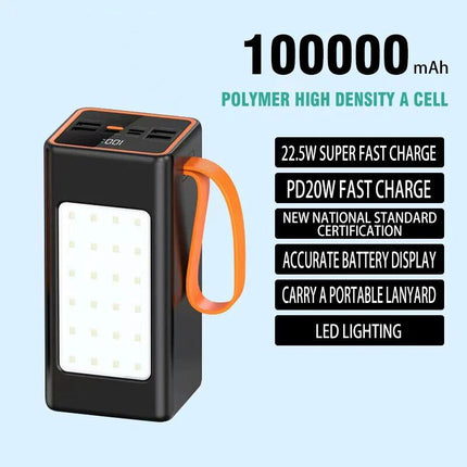 Ultra-Capacity 200000mAh Power Bank with 66W Fast Charge and LED Light - Wnkrs