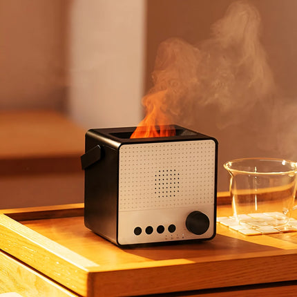 Diffuseur d'arômes USB Fire Flame Humidificateur à ultrasons avec haut-parleur Bluetooth