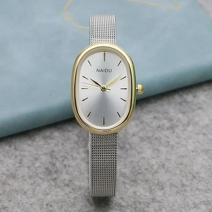 Elegant Quartz Stainless Steel Small Oval Watch for Women
