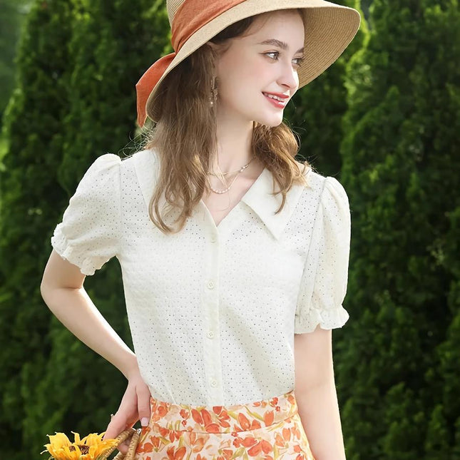 Elegant Apricot French Style Lace Blouse