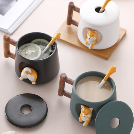 Creative Mug With Lid And Spoon Ceramic Personality - Wnkrs