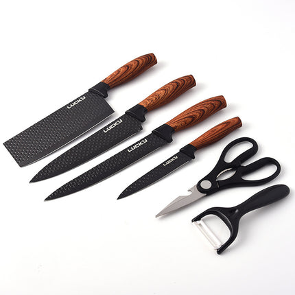 Six-Piece Set Of Stainless Steel Knives With Wooden Handle - Wnkrs