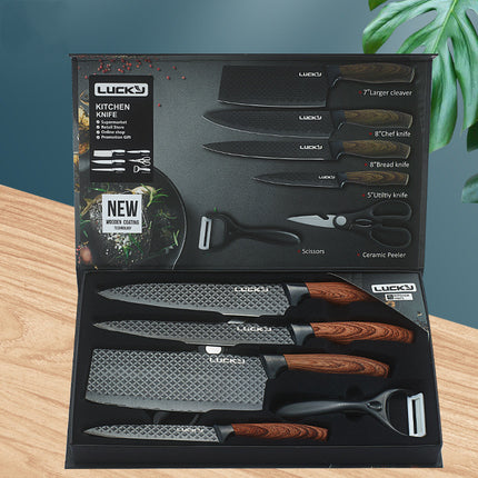 Six-Piece Set Of Stainless Steel Knives With Wooden Handle - Wnkrs