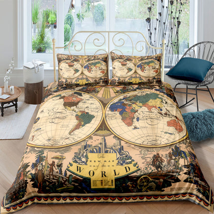 Treasure Map Digital Printing Three-Piece Customized DIY Cross-Border Amazon Bedding Nautical Chart Retro - Wnkrs