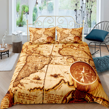 Treasure Map Digital Printing Three-Piece Customized DIY Cross-Border Amazon Bedding Nautical Chart Retro - Wnkrs