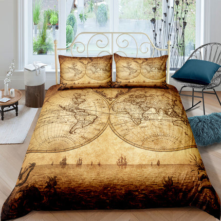 Treasure Map Digital Printing Three-Piece Customized DIY Cross-Border Amazon Bedding Nautical Chart Retro - Wnkrs