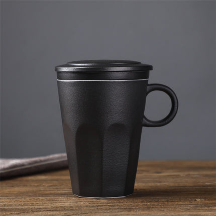 Ceramic Large Capacity Mug Custom Japanese Stoneware Office Cup Wooden Handle Gift Cup With Lid Tea Separation - Wnkrs