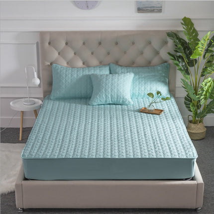 Solid Color Bed Sheet One-piece Cotton Bedspread Quilted Non-slip Mattress Cover Thick Simmons Protective Cover - Wnkrs