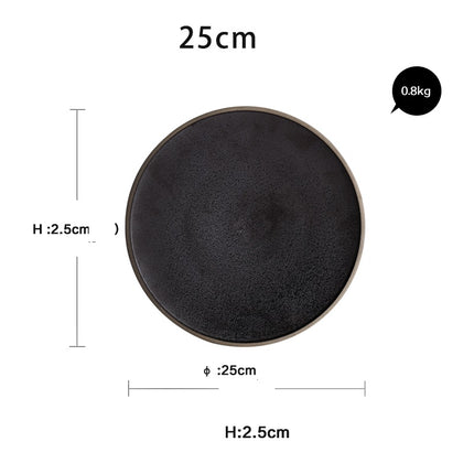 Black crystal large plate ceramic plate home dessert plate round flat plate - Wnkrs