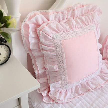 Top Luxury Khaki European Embroidery Cushion Cover Big Ruffle Lace Wrinkle Pillow Cover Cake Layers Princess Bedding Pillowcase - Wnkrs