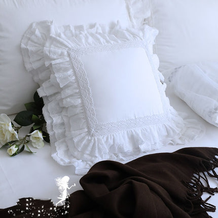 Top Luxury Khaki European Embroidery Cushion Cover Big Ruffle Lace Wrinkle Pillow Cover Cake Layers Princess Bedding Pillowcase - Wnkrs