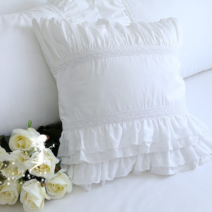 Top Luxury Khaki European Embroidery Cushion Cover Big Ruffle Lace Wrinkle Pillow Cover Cake Layers Princess Bedding Pillowcase - Wnkrs