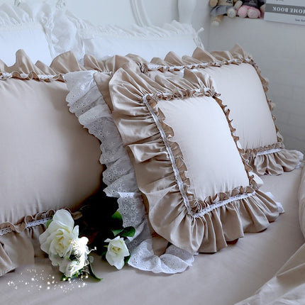 Top Luxury Khaki European Embroidery Cushion Cover Big Ruffle Lace Wrinkle Pillow Cover Cake Layers Princess Bedding Pillowcase - Wnkrs