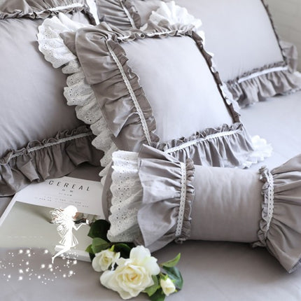 Top Luxury Khaki European Embroidery Cushion Cover Big Ruffle Lace Wrinkle Pillow Cover Cake Layers Princess Bedding Pillowcase - Wnkrs