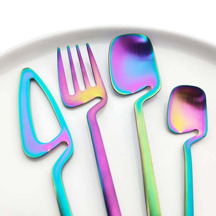 Rainbow Dinnerware Set Spoon Fork Knife Table Decor Cutlery Sets Kitchen Matte Gold tableware Set Desserts Soup Coffee Use - Wnkrs