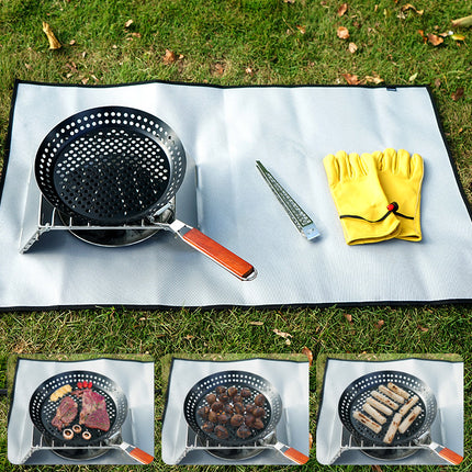 Outdoor Camping Foldable Round Frying Pan Picnic BBQ Heat Resistant Steak Grilled Skillet - Wnkrs