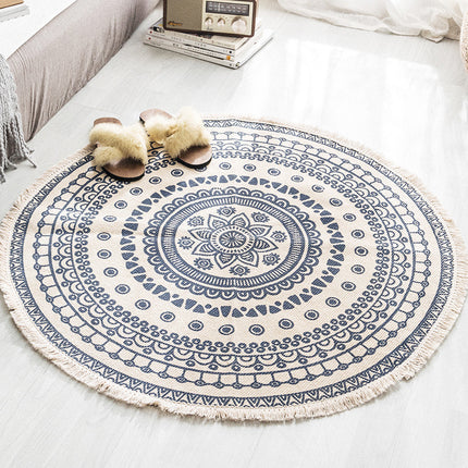 Round Hand-Woven Carpet Tassel Edge Simple Line Coffee Table Mat American Light Luxury Floor Mat - Wnkrs