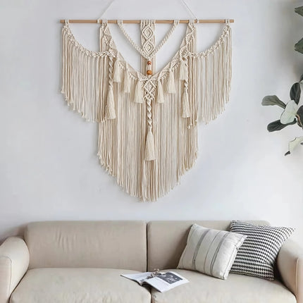 Tapiz de pared grande de macramé con borlas