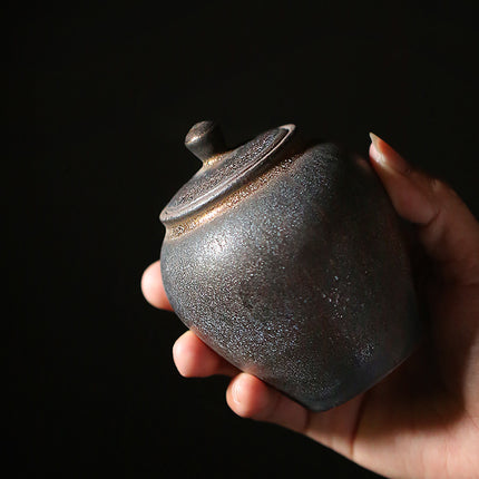 Tiny Gilt Ceramic Tea Caddy Small Stoneware - Wnkrs