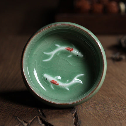 Celadon Tea Set, Tasting Cup, Small Fish Tea Cup, Geyao Ice Cracked Glazed Carp Cup, Small Tea Bowl - Wnkrs