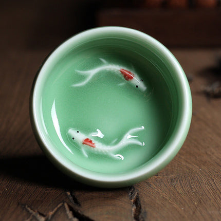 Celadon Tea Set, Tasting Cup, Small Fish Tea Cup, Geyao Ice Cracked Glazed Carp Cup, Small Tea Bowl - Wnkrs