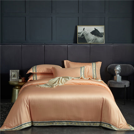 Four-piece Set Of Washed Silk Satin Striped Sheets, Solid Color Ice Silk Jane Ou Silk Slippery Bed Linen - Wnkrs