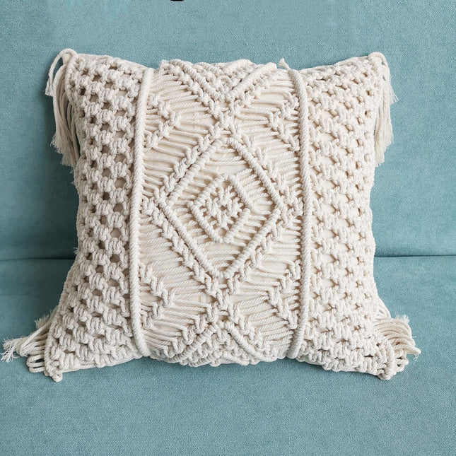 Beige Morocco Handmade Knitting Woven Pillow Cushion Cover - Wnkrs