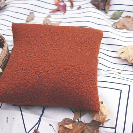 Nordic Warm Caramel Orange Coffee Color Faux Wool Roll Cushion Girl Throw Pillow Model Room Square Pillow - Wnkrs