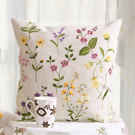 Pastoral Style Simple Fashion Embroidery Flowers And Plants Square European Sofa Living Room Bedside Cushions Waist Cloth Pillowcase - Wnkrs