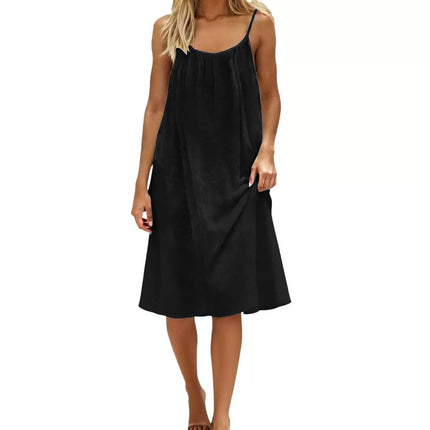 Women's Solid-Colored Strap Backless Dress