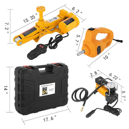 3 Ton DC 12V Electric Scissor Jack Kit with Impact Wrench & Air Pump - Wnkrs