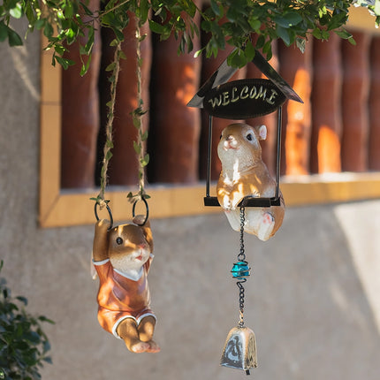 Colgante encantador de conejo para jardín: escultura de resina de animal para decoración al aire libre