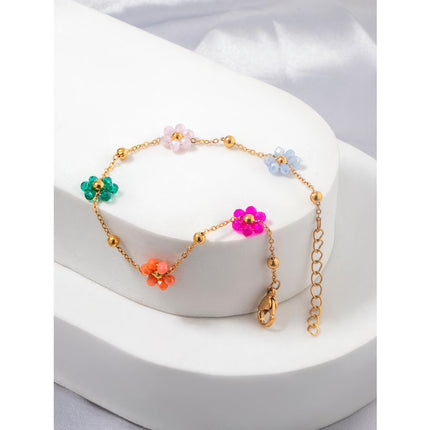 Pulsera de acero inoxidable con cuentas y flores de colores