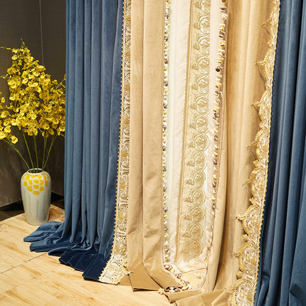 Light Luxury Stitching Dark Blue Velvet Cloth Bedroom Water-soluble Embroidered Curtain - Wnkrs