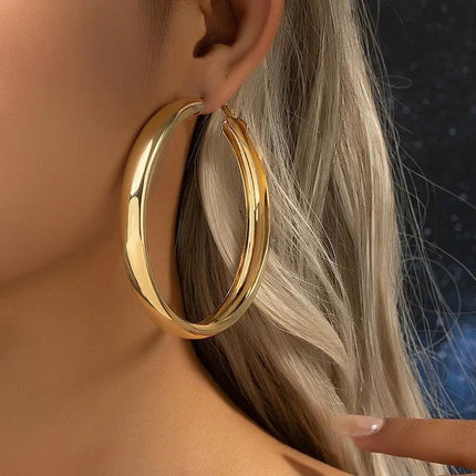 Glossy Geometric Metal Hoop Earrings