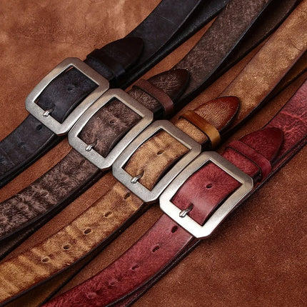 Ceinture en cuir de vachette véritable de 3,8 cm pour homme avec boucle en acier inoxydable