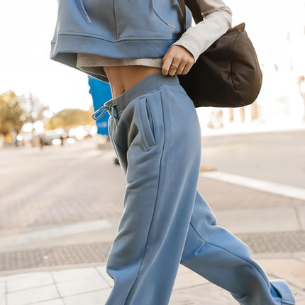 Women's Street Style Casual Hooded Crop Top & Drawstring Pants Two-Piece Set