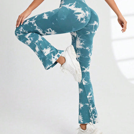 Fashion Tie Dye Printed Yoga Bell-Bottomed Pants Seamless High Waist Quick-drying Fitness Running Sports Leggings Women Flares - Wnkrs