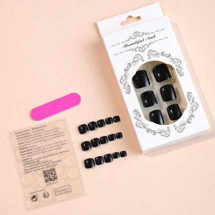 24 faux ongles noirs brillants