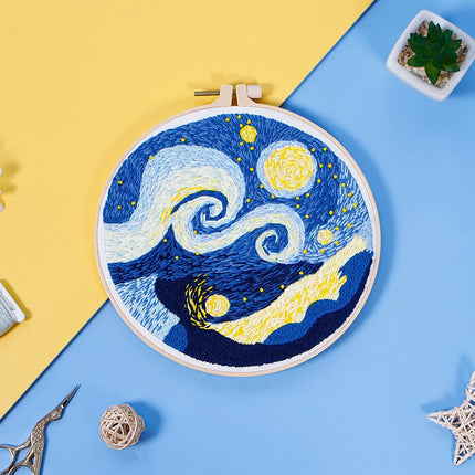 Kit de broderie pour débutant avec motif Nuit étoilée de Van Gogh