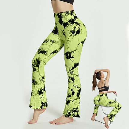 Fashion Tie Dye Printed Yoga Bell-Bottomed Pants Seamless High Waist Quick-drying Fitness Running Sports Leggings Women Flares - Wnkrs