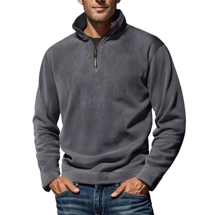 Suéter de cuello alto, estilo pullover, de forro polar para hombre, color liso, sencillo e informal.