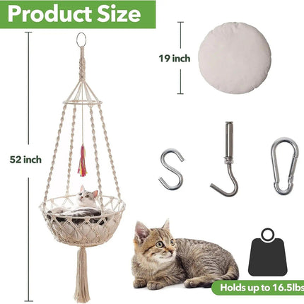 Bohemian Style Cotton Rope Cat Hammock with Tassel and Toy - Wnkrs