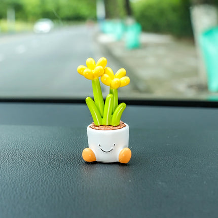 Bonita maceta decorativa para coche: adorno de planta con dibujos animados