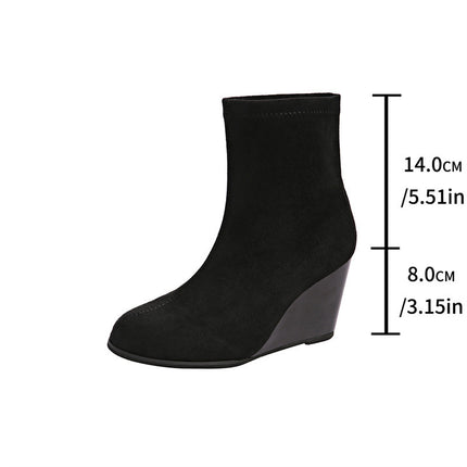 Bottes compensées à semelles épaisses à la mode Chaussures d'hiver en daim augmentant la hauteur Bottines solides et chaudes