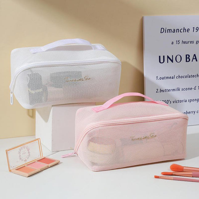 Organisateur de cosmétiques de voyage en maille transparente avec fermeture éclair